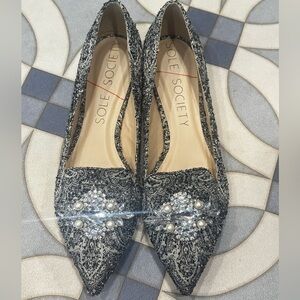 NWT Sole Society Libry Style Navy Paisley Flocked Texile Loafer Flat Size 9.5